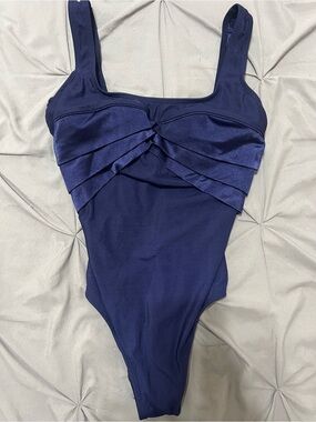 Longitude Navy Blue Girls' One-Piece Swimsuit with Layered Front